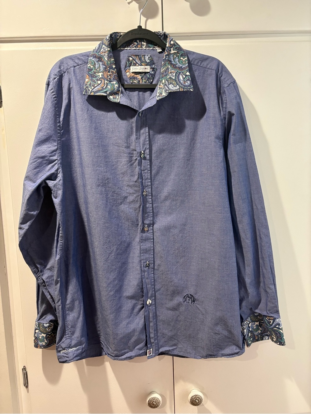 John Lennon Blue Button-Down Shirt with Paisley Trim XXL